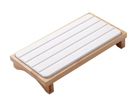 White Natural Diatomaceous Earth Absorbent Drying Tray with Bamboo Base - Quick-Dry Stone Mat for Kitchen & Bathroom Sink
