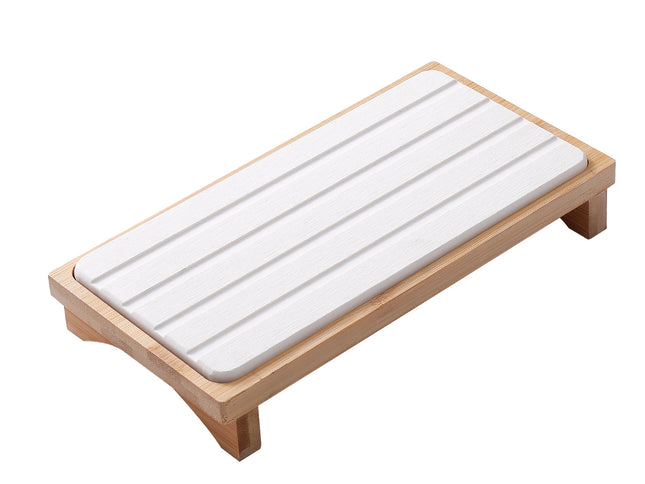White Natural Diatomaceous Earth Absorbent Drying Tray with Bamboo Base - Quick-Dry Stone Mat for Kitchen & Bathroom Sink