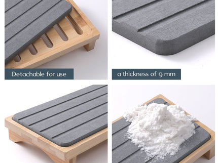 White Natural Diatomaceous Earth Absorbent Drying Tray with Bamboo Base - Quick-Dry Stone Mat for Kitchen & Bathroom Sink