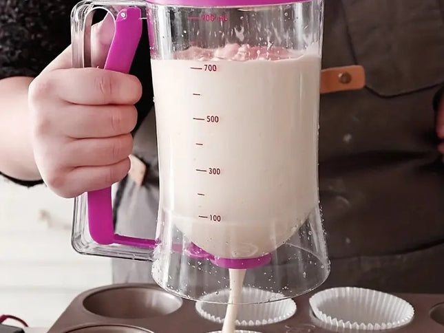 Purple Precision Batter Dispenser with Measurement Marks - 900ml Easy Pour for Pancakes, Cupcakes & Waffles