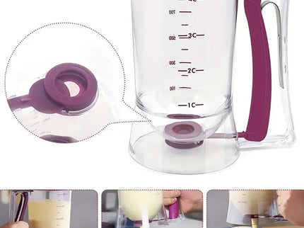 Purple Precision Batter Dispenser with Measurement Marks - 900ml Easy Pour for Pancakes, Cupcakes & Waffles