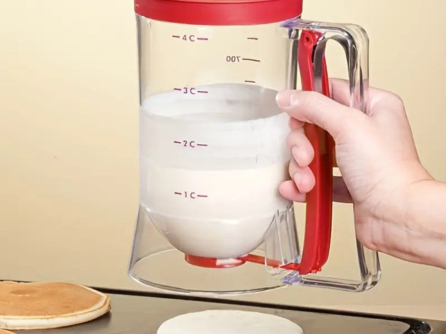 Red Precision Batter Dispenser with Measurement Marks - 900ml Easy Pour for Pancakes, Cupcakes & Waffles
