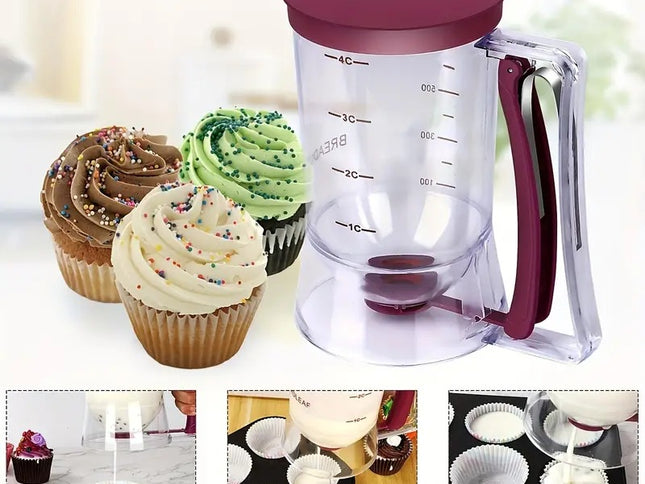 Red Precision Batter Dispenser with Measurement Marks - 900ml Easy Pour for Pancakes, Cupcakes & Waffles