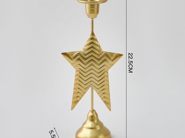 Gold Elegant Star Metal Candlestick Holder - Decorative Taper Candle Stand for Home, Tabletop & Special Occasions