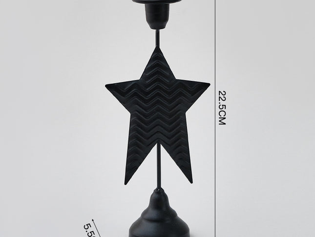 Black Elegant Star Metal Candlestick Holder - Decorative Taper Candle Stand for Home, Tabletop & Special Occasions