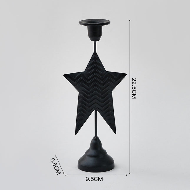 Black Elegant Star Metal Candlestick Holder - Decorative Taper Candle Stand for Home, Tabletop & Special Occasions