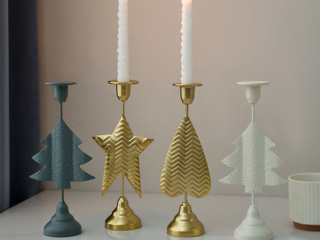 Black Elegant Star Metal Candlestick Holder - Decorative Taper Candle Stand for Home, Tabletop & Special Occasions