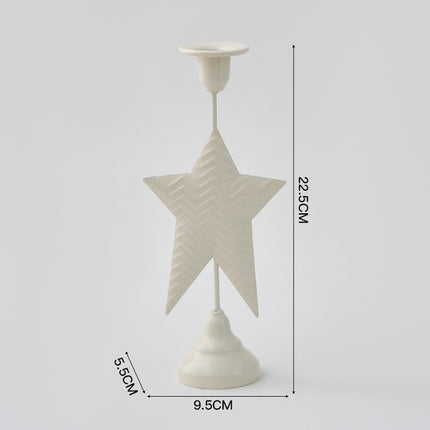 White Elegant Star Metal Candlestick Holder - Decorative Taper Candle Stand for Home, Tabletop & Special Occasions
