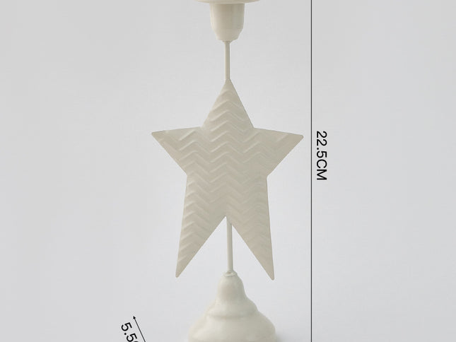 White Elegant Star Metal Candlestick Holder - Decorative Taper Candle Stand for Home, Tabletop & Special Occasions