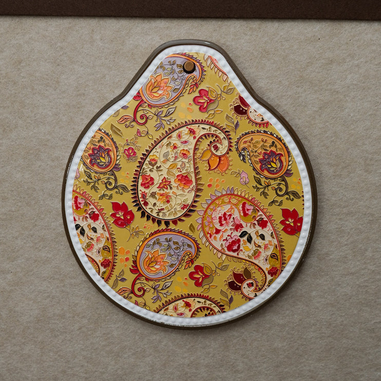 Yellow Set of 4 Embossed Ceramic Paddle Mats - Assorted Bohemian Pattern Heat Resistant Pads