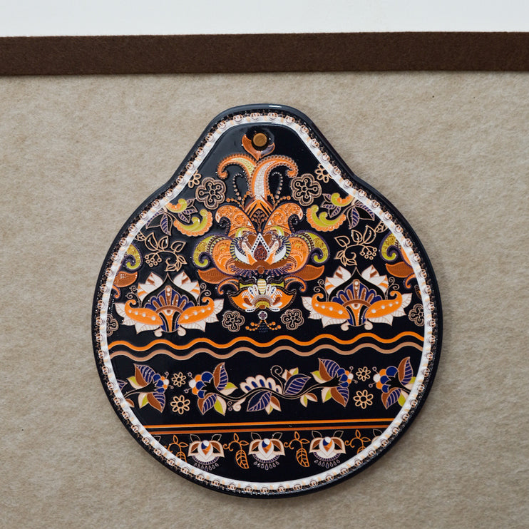 Orange-black Set of 4 Embossed Ceramic Paddle Mats - Assorted Bohemian Pattern Heat Resistant Pads