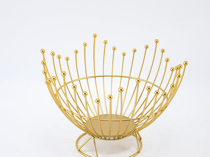 Pedestal Base Gold Modern Metal Wire Fruit Basket Bowl - Countertop Storage for Fruit & Snacks