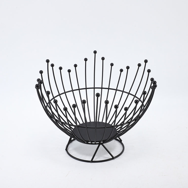 Pedestal Base Black Modern Metal Wire Fruit Basket Bowl - Countertop Storage for Fruit & Snacks