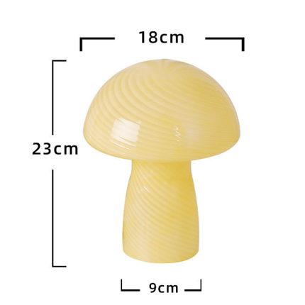 Stripe-Pure Yellow Retro Swirl Glass Mushroom Table Lamp - LED Bedside Night Light