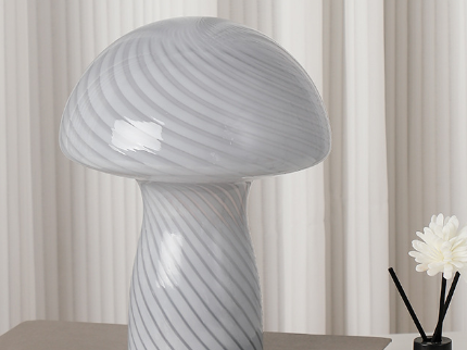 Stripe-Pure Grey-white Retro Swirl Glass Mushroom Table Lamp - LED Bedside Night Light