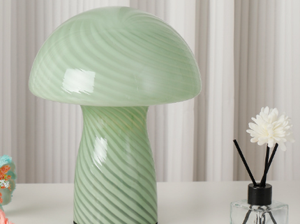 Stripe-Pure Green Retro Swirl Glass Mushroom Table Lamp - LED Bedside Night Light