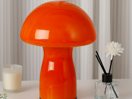 Stripe-Pure Orange Retro Swirl Glass Mushroom Table Lamp - LED Bedside Night Light