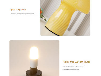 Stripe-Pure Orange Retro Swirl Glass Mushroom Table Lamp - LED Bedside Night Light