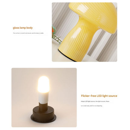 Speckled Orange Retro Swirl Glass Mushroom Table Lamp - LED Bedside Night Light