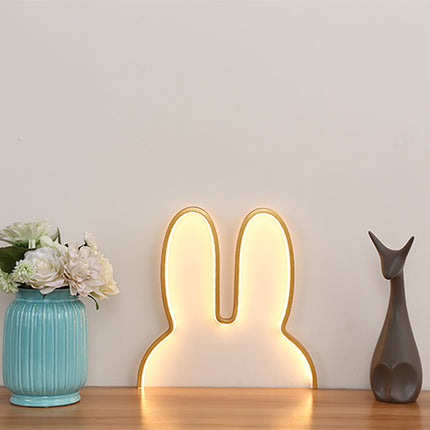 Gold 40x30cm Adorable Bunny LED Wall Night Light - USB Powered Warm White Lamp for Kids Room Decor