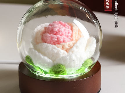 Gradient Light Pink Rose Knitted Flower LED Dome Lamp - USB Touch 3-Color Night Light