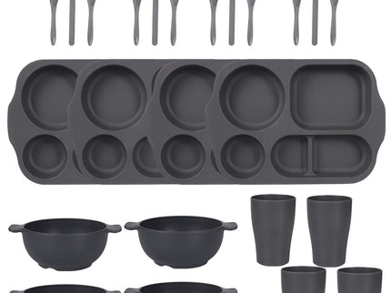 Dark Grey Durable Eco-Friendly Wheat Straw Dinnerware Set - 24 Pieces with Plates, Bowls, Cups & Cutlery