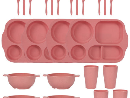 Pink Durable Eco-Friendly Wheat Straw Dinnerware Set - 24 Pieces with Plates, Bowls, Cups & Cutlery