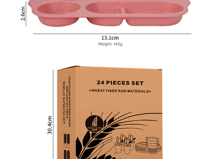 Green Durable Eco-Friendly Wheat Straw Dinnerware Set - 24 Pieces with Plates, Bowls, Cups & Cutlery