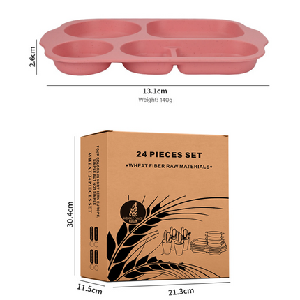 Green Durable Eco-Friendly Wheat Straw Dinnerware Set - 24 Pieces with Plates, Bowls, Cups & Cutlery