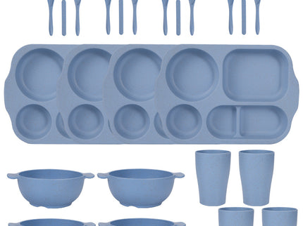 Blue Durable Eco-Friendly Wheat Straw Dinnerware Set - 24 Pieces with Plates, Bowls, Cups & Cutlery