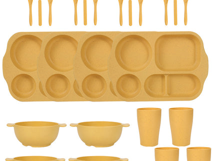 Yellow Durable Eco-Friendly Wheat Straw Dinnerware Set - 24 Pieces with Plates, Bowls, Cups & Cutlery
