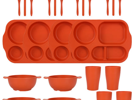 Orange Durable Eco-Friendly Wheat Straw Dinnerware Set - 24 Pieces with Plates, Bowls, Cups & Cutlery