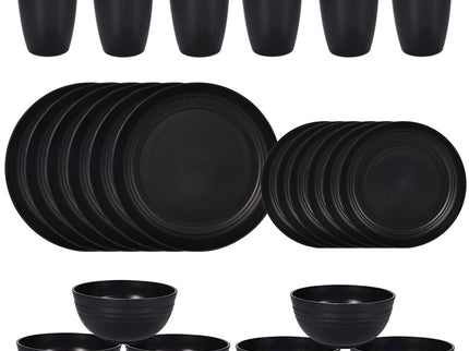Stylish Black Wheat Straw Dinnerware Set - 24 Pieces Including Plates, Bowls & Cups