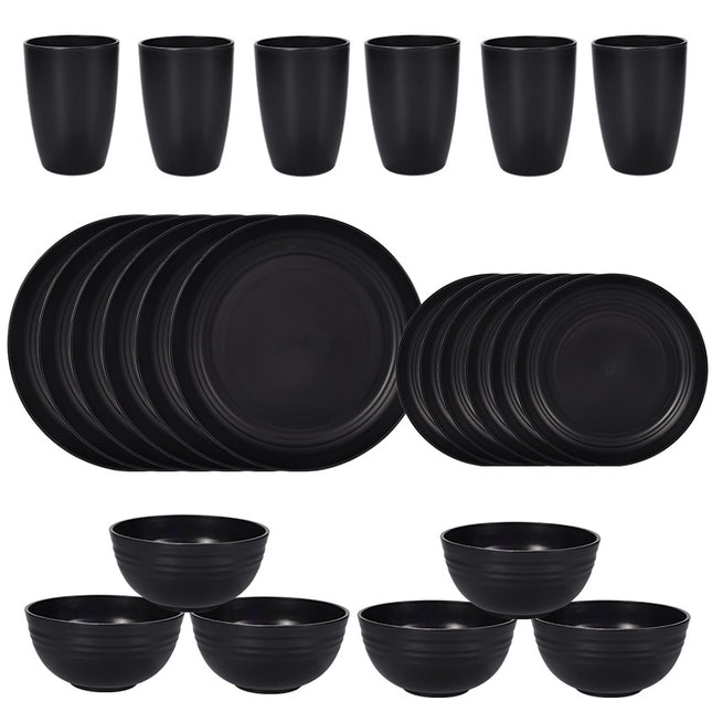 Stylish Black Wheat Straw Dinnerware Set - 24 Pieces Including Plates, Bowls & Cups