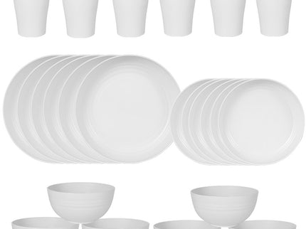 Stylish White Wheat Straw Dinnerware Set - 24 Pieces Including Plates, Bowls & Cups