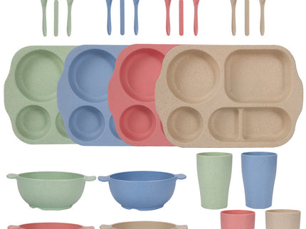 Scandinavian 4-colour Durable Eco-Friendly Wheat Straw Dinnerware Set - 24 Pieces with Plates, Bowls, Cups & Cutlery