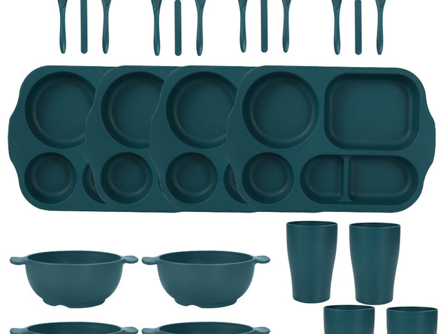 Dark Green Durable Eco-Friendly Wheat Straw Dinnerware Set - 24 Pieces with Plates, Bowls, Cups & Cutlery