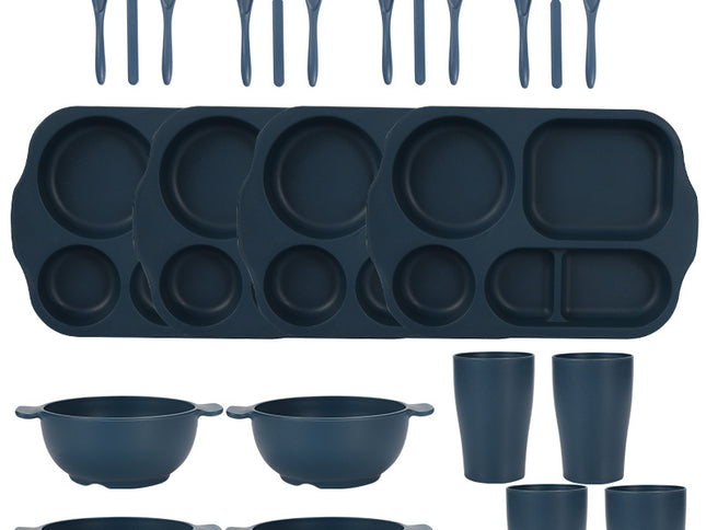 Dark Blue Durable Eco-Friendly Wheat Straw Dinnerware Set - 24 Pieces with Plates, Bowls, Cups & Cutlery