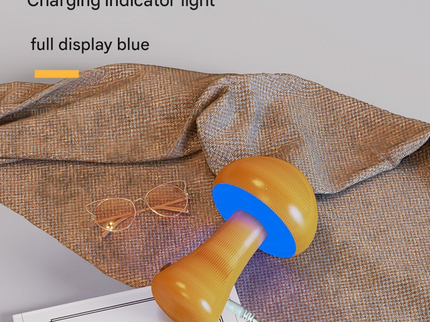 Dun-dun Model Brown Solid Wood Mushroom LED Table Lamp - Rechargeable Touch Control Bedside Night Light (Large)