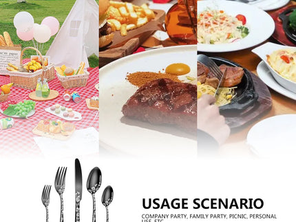Gold Elegant 20-Piece Stainless Steel Cutlery Set with Floral Design - Dinner & Steak Knives, Forks, Spoons