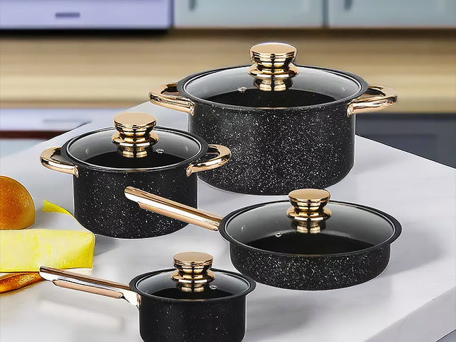 8-Piece Stainless Steel Cookware Set with Maifan Stone Non-Stick Coating