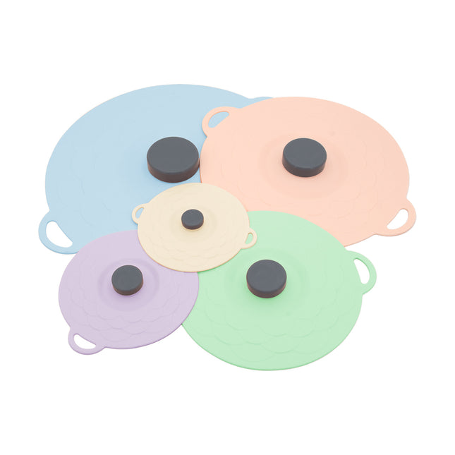 Multicolor Two-Set Five-Piece Silicone Fresh-Keeping Lids - Heat-Resistant, Anti-Spill, and Dust-Proof