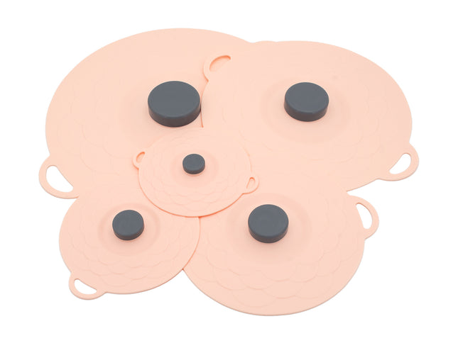 Pink Two-Set Five-Piece Silicone Fresh-Keeping Lids - Heat-Resistant, Anti-Spill, and Dust-Proof