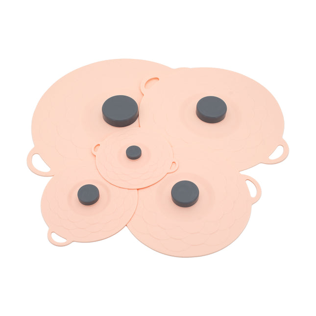 Pink Two-Set Five-Piece Silicone Fresh-Keeping Lids - Heat-Resistant, Anti-Spill, and Dust-Proof