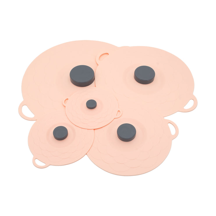Pink Two-Set Five-Piece Silicone Fresh-Keeping Lids - Heat-Resistant, Anti-Spill, and Dust-Proof