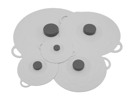 Grey Two-Set Five-Piece Silicone Fresh-Keeping Lids - Heat-Resistant, Anti-Spill, and Dust-Proof