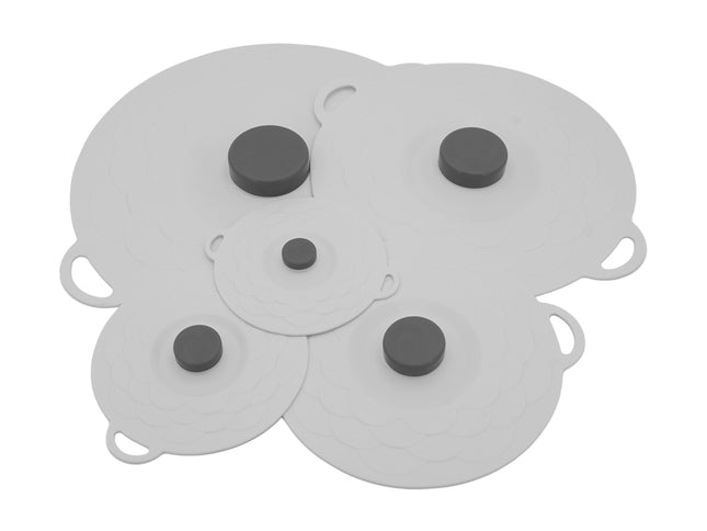 Grey Two-Set Five-Piece Silicone Fresh-Keeping Lids - Heat-Resistant, Anti-Spill, and Dust-Proof