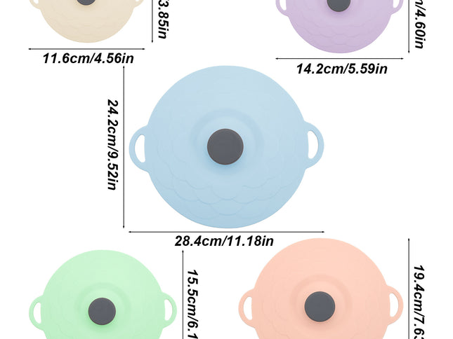 Grey Two-Set Five-Piece Silicone Fresh-Keeping Lids - Heat-Resistant, Anti-Spill, and Dust-Proof