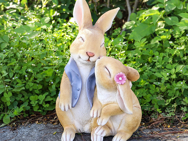 Kisses Rabbits Cute Rabbit Resin Garden Ornament - Charming Outdoor Decor