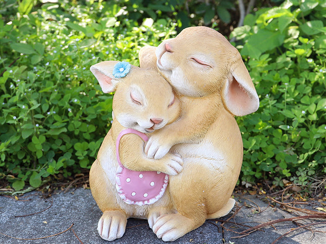 Hug Rabbits Cute Rabbit Resin Garden Ornament - Charming Outdoor Decor